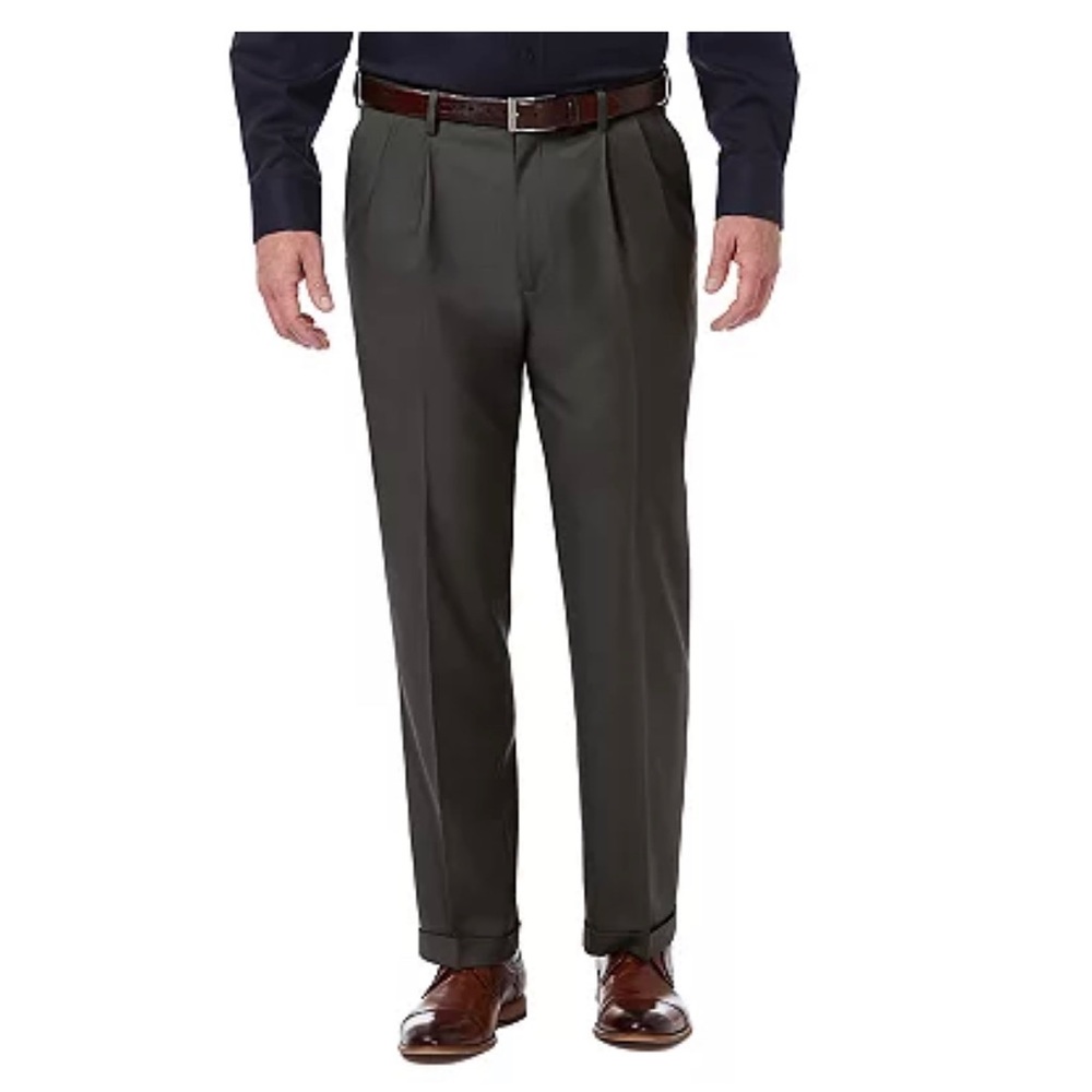 Men’s Haggar Premium Expandable-Waist Classic-Fit Stretch Pleated Pants NWT 36’
